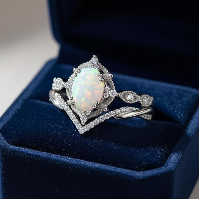 Oval Cut Vintage Gemstone Engagement Rings set for Women S925 Sterling Silver/10K/14K/18K Gold Birthstone Promise Anniversary Bridal Set Ring for her