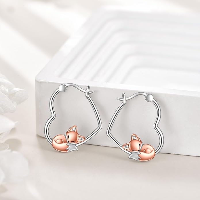 YFN Animal Earrings Sterling Silver Animal Heart Hoop Dangle Earrings Cute Jewelry Gifts for Women