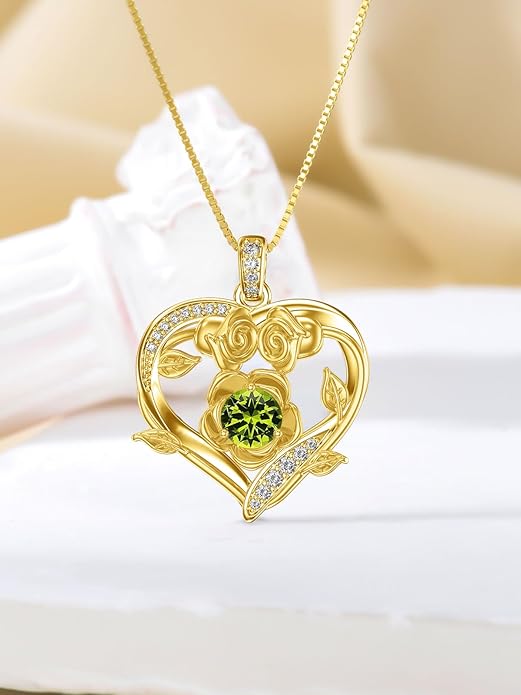 Midari 18K Gold Heart Birthstone Necklace for Women Rose Pendant Birthday Jewelry Gifts for Wife Her Daughter Mom