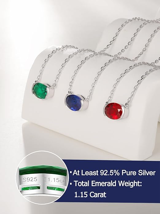 CYW Moissanite/Ruby/Sapphire/Emerald Dainty Pendant Necklace for Women, Novelty Design, Really Authentic Solid 925 Sterling Silver, 16"/18"/20" Adjustable, Birthday Anniversary Valentines Gift
