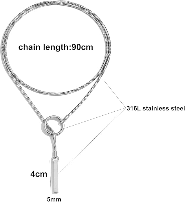 Slip Chain Necklaces for Women Stainless Steel Bar Pendant Choker Necklace Boho Handmade Long Lariat Necklace Silver Statement Punk Rock Collar Jewelry