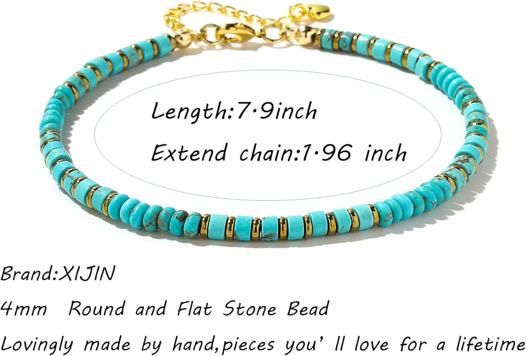 XIJIN Natural Stone Beaded Anklets for Women Handmade Beach Boho Turquoise Beads Ankle Bracelet Jewelry Gift for Her