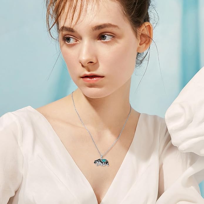 Turquoise Bear Necklace 925 Sterling Silver Genuine Blue Turquoise Vintage Nature Bear Pendant Western Jewelry Gifts for Women
