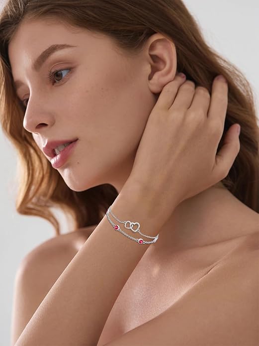 Dorunmo Heart Birthstone Bracelet Anklet for Women 925 Sterling Silver Birthday Jewelry Gifts for Women Wife