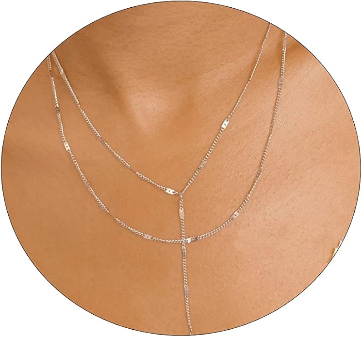 Gold Y Necklace for Women 14K Gold Plated Y-Shaped Drop Necklaces CZ Long Necklace Cubic Zirconia Pendant Layered Long Lariat Necklace Women Jewelry