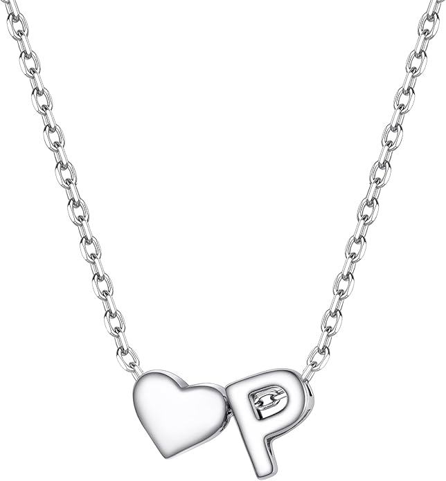 PROSILVER Initial Heart Necklace for Women, 925 Sterling Silver Tiny Heart Letter Necklace Siver, Gold Necklace, Come with Box