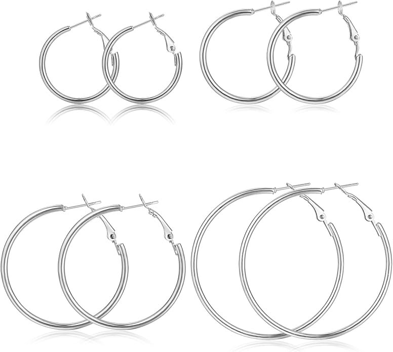 6 Pairs Gold Silver Hoop Earrings for Women, 14K Gold Plated Stainless steel Hoop Earring for Women, Lightweight Hypoallergenic Dainty Hoop Earrings Set