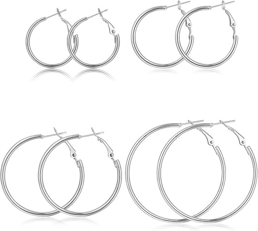 6 Pairs Gold Silver Hoop Earrings for Women, 14K Gold Plated Stainless steel Hoop Earring for Women, Lightweight Hypoallergenic Dainty Hoop Earrings Set