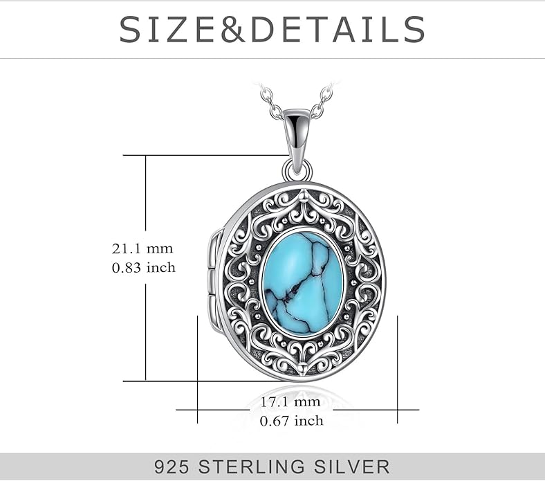 TIGER RIDER Sterling Silver Photo Locket Necklace That Holds Pictures Oval Shaped Photo Jewelry for Mother Daughter Wife