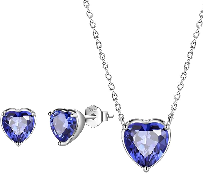 Aurora Tears 925 Sterling Silver 12 Birthstone Hearts Jewelry Women Crystal Wedding/Engagement/Bridal Heart Necklace/Earring/Ring/Bracelet Sets Jewellery