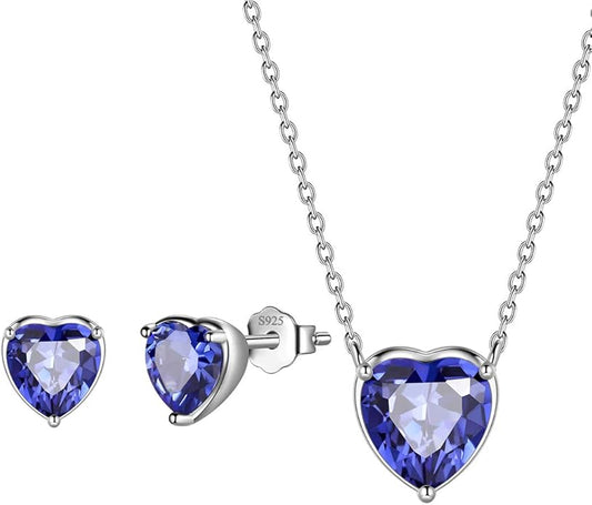 Aurora Tears 925 Sterling Silver 12 Birthstone Hearts Jewelry Women Crystal Wedding/Engagement/Bridal Heart Necklace/Earring/Ring/Bracelet Sets Jewellery