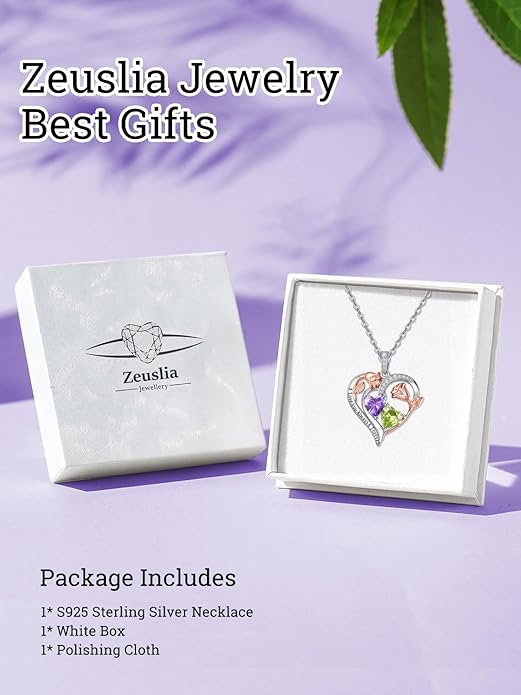 Zeuslia Double Birthstone Necklace Gifts for Wife - 925 Sterling Silver Sunflower/Rose/Crown Cross/Compass/Heart Pendant I Love You Necklace, Anniversary Birthday Gifts for Wife Girlfriend Mom Her
