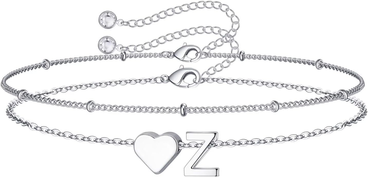 M MOOHAM Christmas Gifts for Grandkids Teens Girls -14K-Gold-Plated Heart Initial Bracelets for Women Girl Dainty Gold Bracelets Birthday Gift Stocking Stuffers for Women Teenage Girls Kids Gifts