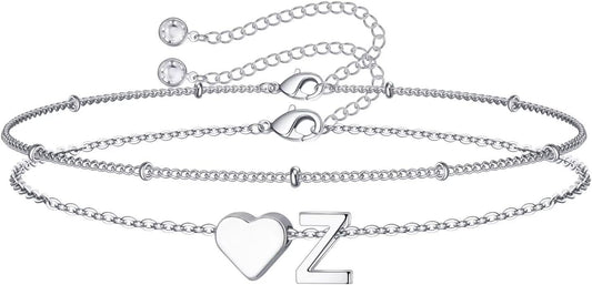 M MOOHAM Christmas Gifts for Grandkids Teens Girls -14K-Gold-Plated Heart Initial Bracelets for Women Girl Dainty Gold Bracelets Birthday Gift Stocking Stuffers for Women Teenage Girls Kids Gifts