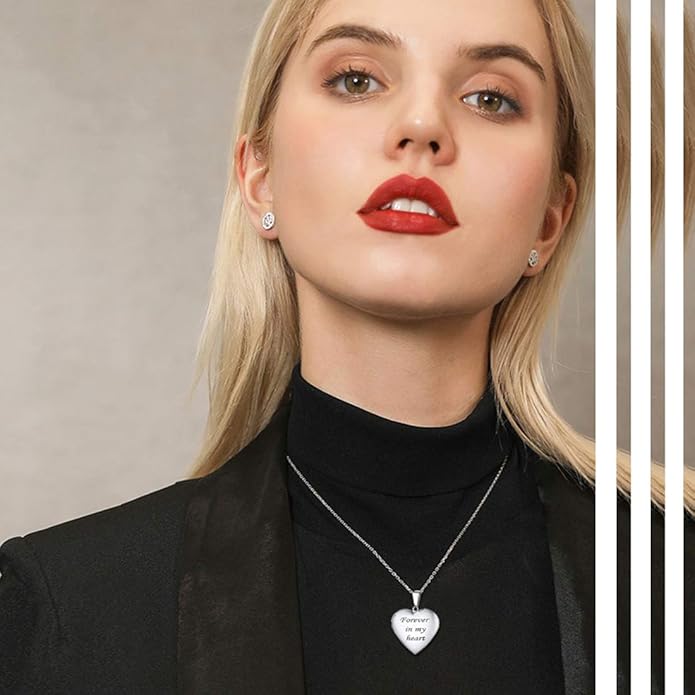 U7 Women Locket Necklace Platinum 14K Gold Photo Lockets that Hold Picture,Chain 20 Inch Personalized Gift Custom Love Heart Image Necklaces