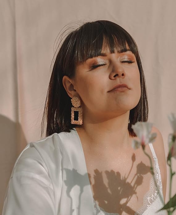 Ginkgo Leaf Flower Earrings, Gold Geometric Statement Earring, Big Fashion Design Boho Drop Dangle Earrings