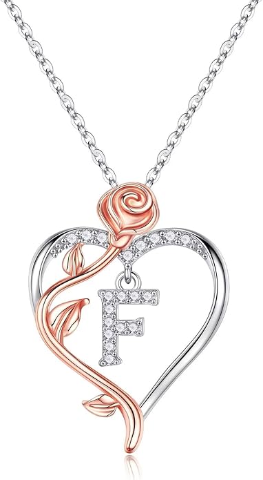 Yesteel Rose Heart Initial Necklaces Gifts for Women Teen Girls, Rose Love Heart Letter Pendant Necklace Jewelry Mothers Day Valentines Anniversary Birthday Gifts for Her Women Wife Girlfriend
