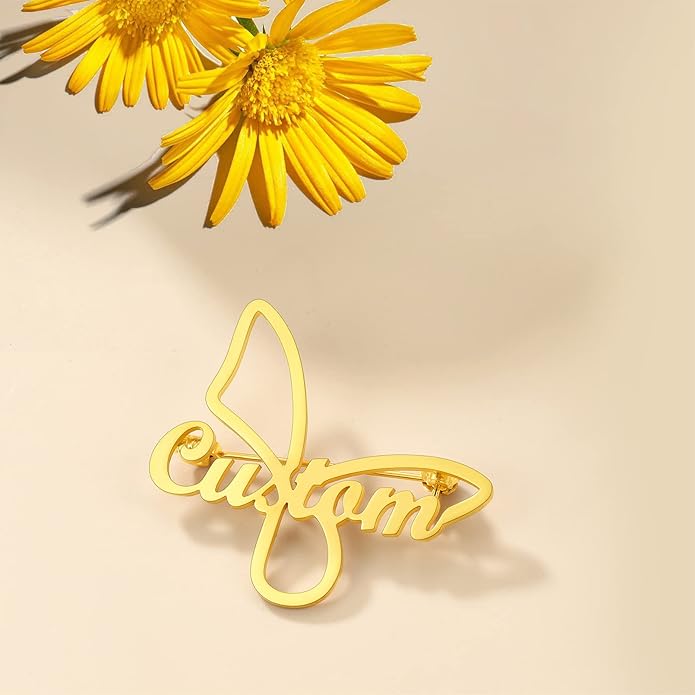 Custom4U Custom Name Pin Personalized Brooch Pins for Women Men Stainless Steel Name Tag with Letters/Initials - Silver/Gold/RoseGold/Black Customized Jewelry Gifts for Birthday Wedding Business Party