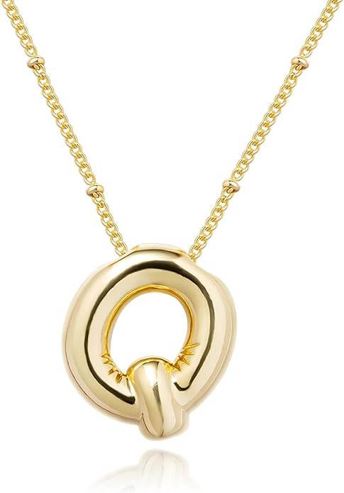 Initial Necklaces for Women, 14k Gold Plated Bubble Letter Necklace Chunky Gold Necklace Dainty Charm Initial Necklaces for Women Trendy Custom Preppy Stocking Stuff Necklace Christmas Gifts