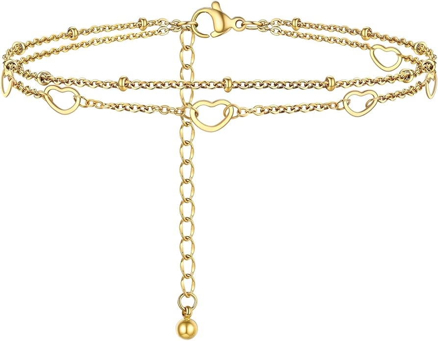 PROSTEEL Stainless Steel Chain Anklets for Women, Silver/Gold Tone, Ankle Bracelets Hypoallergenic, 8-10.5 Inch Adjustable, Come with Box