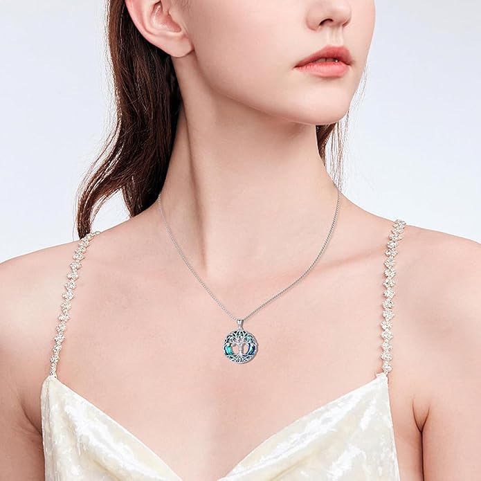 HOTIE Tree of Life Crystal Necklace for Women Sterling Silver Couples Hug Tree Pendant Necklaces Gifts for Wife Anniversary Birthday Christmas
