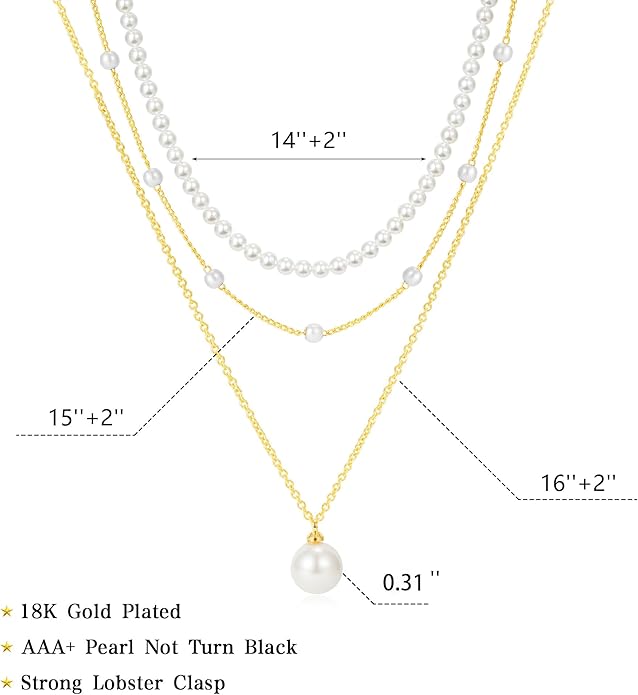 Pearl Necklaces for Women Trendy, 18K Gold/Silver Plated Layered Pearl Necklace Dainty Pearls Choker Necklace and Earring Set Simple Pearls Bracelets Wedding Prom Gold Jewelry for Women Gifts