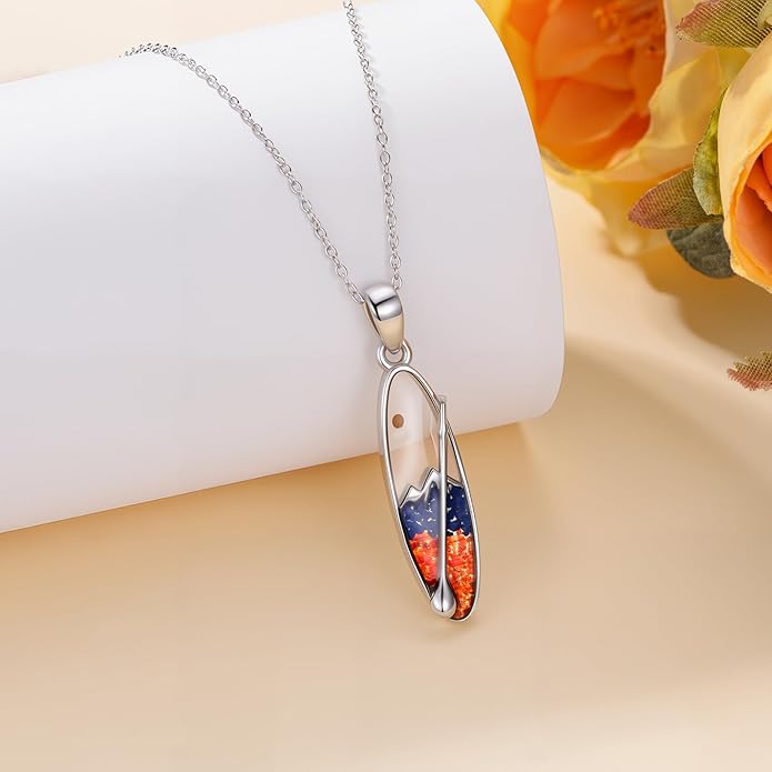 LEECCI Anchor Wave/Four Leaf Clover/Surfboard Necklace 925 Sterling Silver Anchor Pendant Jewelry Gift Graduation Gift for Men Women