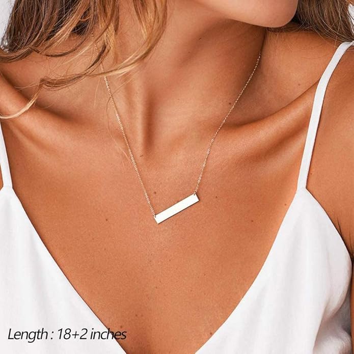 Turandoss Dainty Layered Choker Necklace, Handmade Y Pendant Necklace Multilayer Bar Disc Necklace Adjustable Layering Choker Necklaces for Women