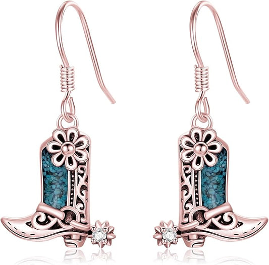 Western Earrings for Women 925 Sterling Silver Turquoise Western Country Dangle Drop Earrings Country Jewelry Gifts for Cowgirl Cowboy