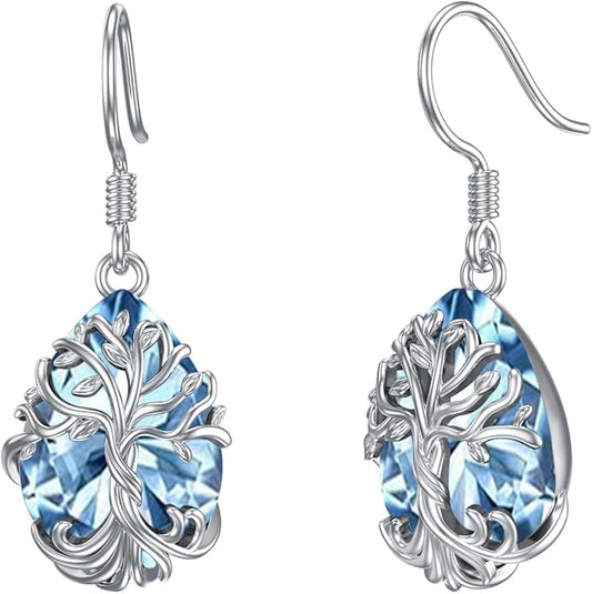 TOUPOP Tree of Life Earrings 925 Sterling Silver Family Tree Dangle Drop Earrings Crystal Jewelry Birthday Christmas Gifts for Women Her