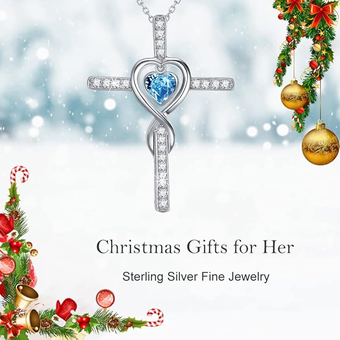 Dorella Love Infinity Christmas Jewelry for Women Birthday Gifts Wife Mom December January Birthstones Blue Topaz Garnet and More Stones Jewelry 925 Sterling Silver