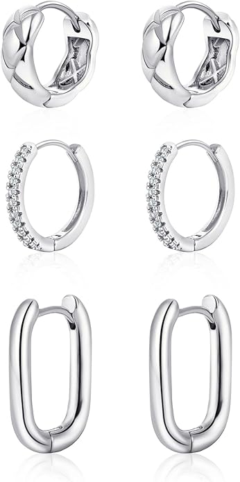 MIDEEO Gold/Sliver Chunky Hoop Earrings Set for Women, 14K Gold Plated Twisted Huggie Hoop Earring Hypoallergenic Thick Open Lightweight Chunky Hoop Earrings Jewelry for Gifts