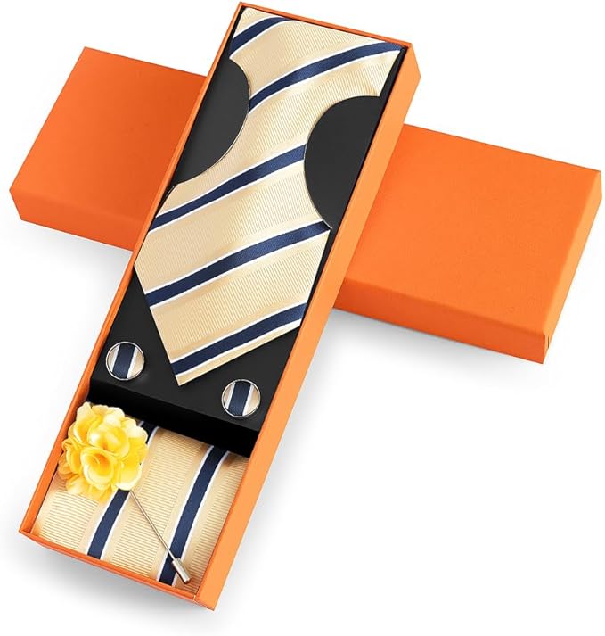 joy alice Ties Set Men Mixed Color Necktie Handkerchief Cufflinks Brooch 3.15 Formal