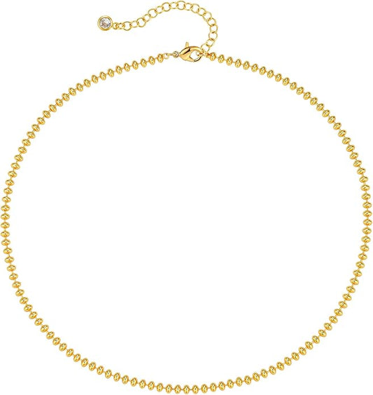 MTMY Beaded Necklaces for Women 14K Gold Plated Dainty Colorful Green/Rose Beaded Pearl Choker Necklace Delicate Boho Choker Necklace Jewelry Gift