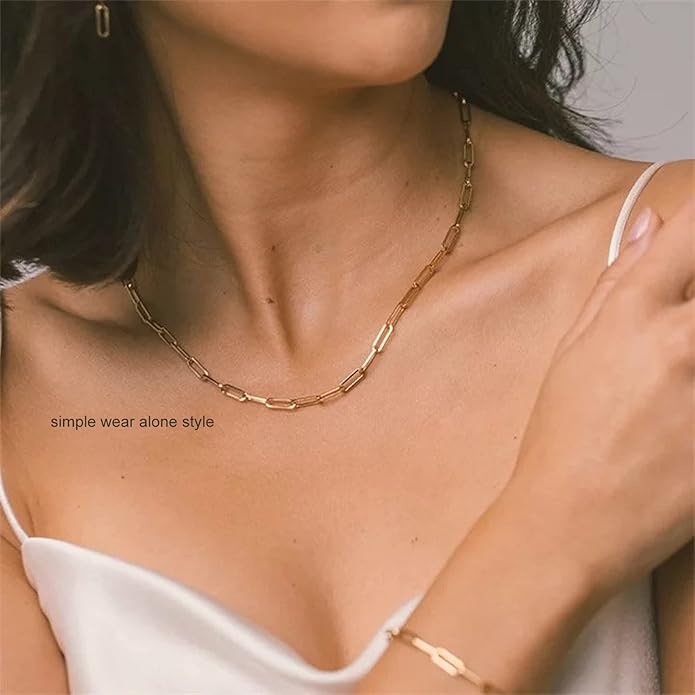 Freekiss Herringbone Necklace for Women,Dainty Gold Necklace,14k Gold Plated Snake,Gold Chain Choker Necklaces,Simple Gold Layered Necklaces,Gold Jewelry Gift for Women