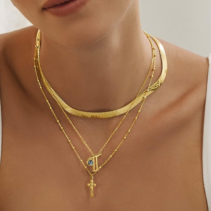 Custom4U Personalized Initial Picture Necklace for Women, Projection Necklace with Picture Inside, Gold/Silver Letter Pendant Necklace, Custom Photo Gifts for Mom Wife Birthday Valentines
