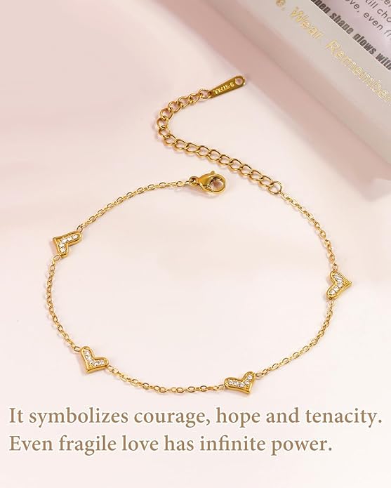 Gold Ankle Bracelets for Women Waterproof - 18K Gold Plated Stainless Steel Dainty Heart Anklets, Non Tarnish Meaningful Gifts for Her Sister Best Friend or Yourself