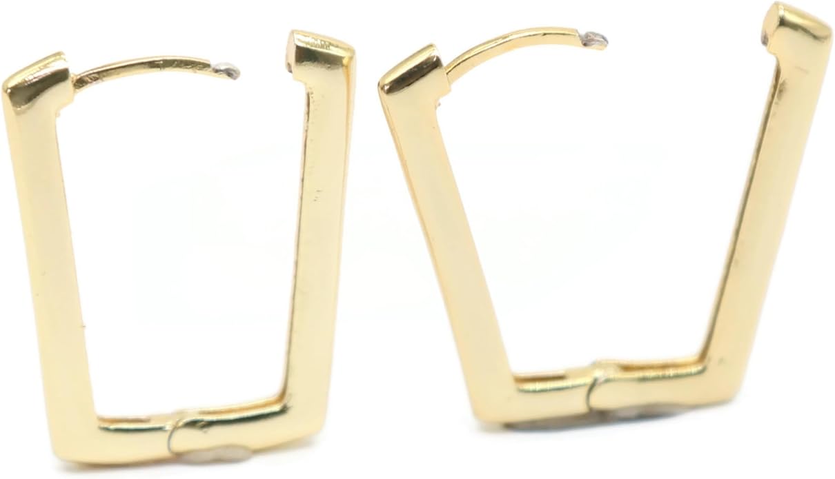 Minimalist Gold Rectangle Hoop Earrings for Women – Modern Geometric Design, Lightweight & Stylish Everyday Jewelry.KT0056