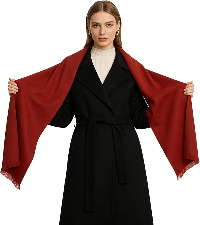 WASALUYA Wool Scarf for Women & Men, 100% Wool Scarves Wrap Shawl with Tassels, Elegant Soft Winter Scarf for Fall and Winter