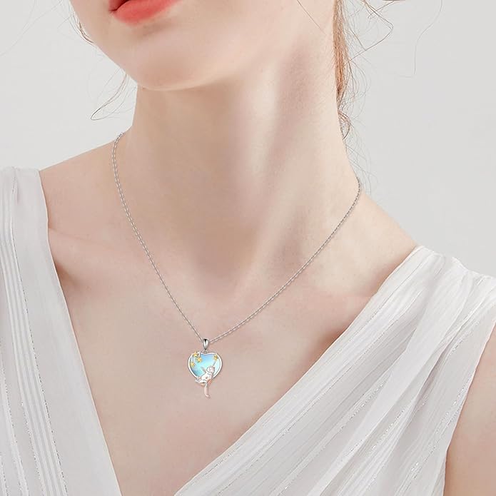 KQF Dragonfly/Butterlfy/Cat/Jellyfish/Bunny/Axolotl/Bee/Mermaid/Hummingbird/Elephant Necklace for Women Sterling Silver Moonstone Pendant Necklace Dragonfly Jewelry Gifts for Women