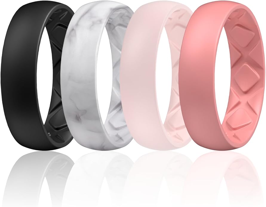 Egnaro Women's Bridal Rings Sets, 6mm Wide, 2mm Thick, Silicone Wedding Rubber Band with Half Size, Inner Arc Ergonomic Breathable Design