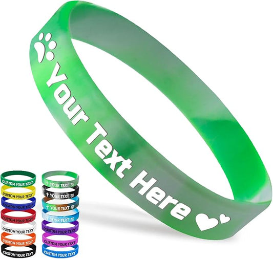 Custom Silicone Wristbands Bulk 1/5/25/50/100/200 PCS Personalized Rubber Bracelets Wristbands for Events,Support, Fundraisers, Motivation, Awareness(Greenwhite)