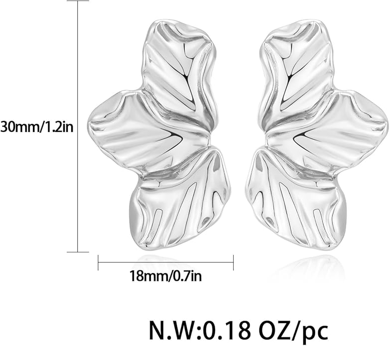 Chunky Gold Statement Earrings For Women Gold Plated Sectored Flower Leaf Shell Angel Wing Earrings Large Stud Earrings Hypoallergenic Earrings