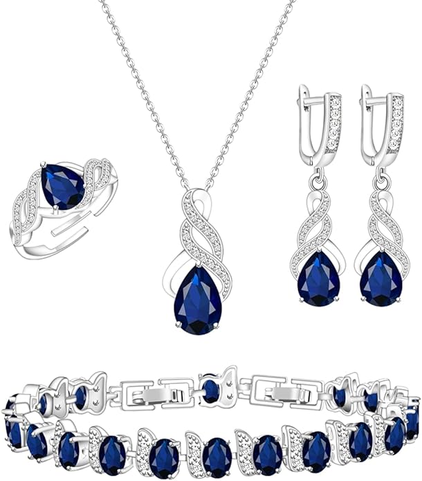 ZCGJWE Wedding Jewelry Set for Women Gem Necklace Earrings Bracelet Luxury Jewelry Set Birthday Valentine's Day Mother's Day Christmas Prom Jewelry Gift