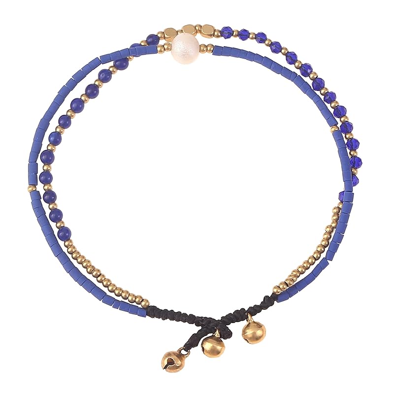 Made by Nami Boho Surfer Anklet Waterproof & Adjustable Beaded Anklets for Women Beachy Ankle Bracelet Made from Waxed Cotton Rope and Beads for Summer and Hippie Style (Blue Pearl)