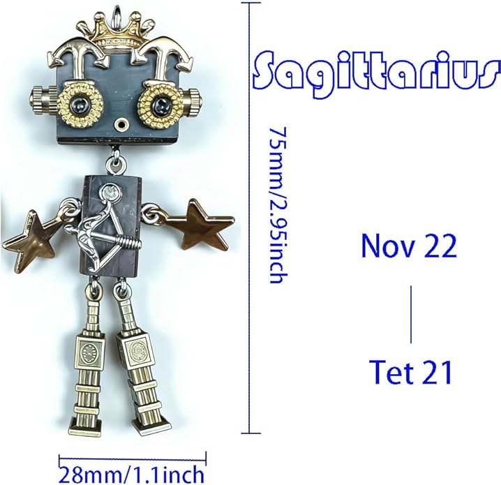 Steampunk Wooden Robot Pendant Necklace， Handmade Punk Style Pendant Zodiac Necklace for Men Women，Creative Birthday Gift