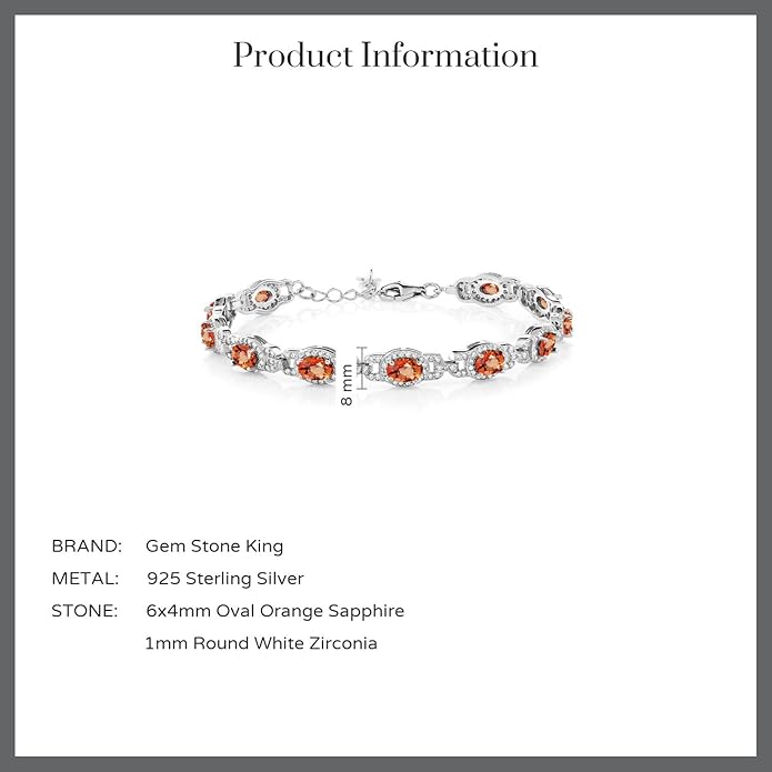 Gem Stone King 7-14 Cttw Oval Gemstone Birthstone Tennis Bracelet For Women | 925 Sterling Silver | Oval 6X4MM | 7 Inch With 1 Inch Extender | Fine Jewelry Gifts for Her Mom Women Wife