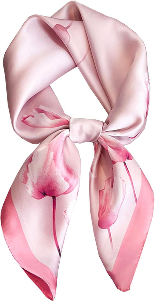kcctoo 27.5" Mulberry Silk Feeling Head Scarf Women's Fashion Square Neck Satin Scarfs for Bag Hair Scarves Gift