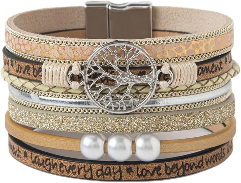 Rantanto Braid Leather Wrap Bracelet Trendy Stackable Crystal Cuff Boho Gold Heart Bracelet Jewelry Gift For Women