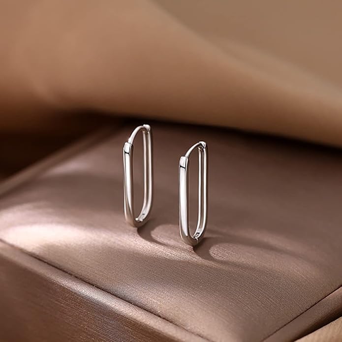Reffeer 925 Sterling Silver U Hoop Earrings for Women Teens Minimalist Square Hoop Earrings U Huggie Earrings